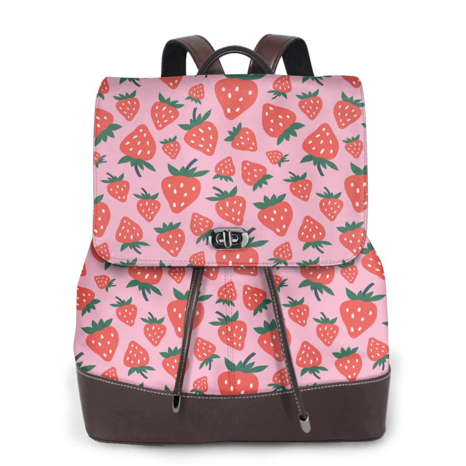 Logiee Cartoon Strawberry Print Backpack Purse for Women,Fashion ...