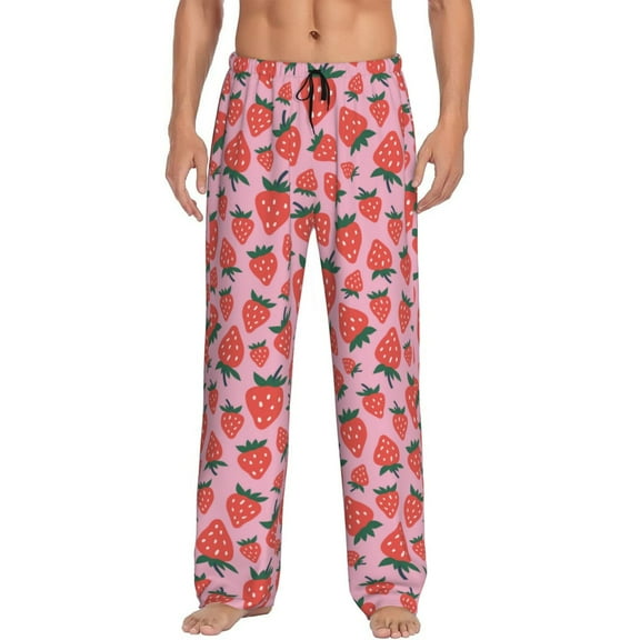 Logiee Cartoon Strawberry Print Pajama Pants for Men,Men’s Pajama Bottoms,Mens PJ Pants with Pockets & Button Fly-Medium