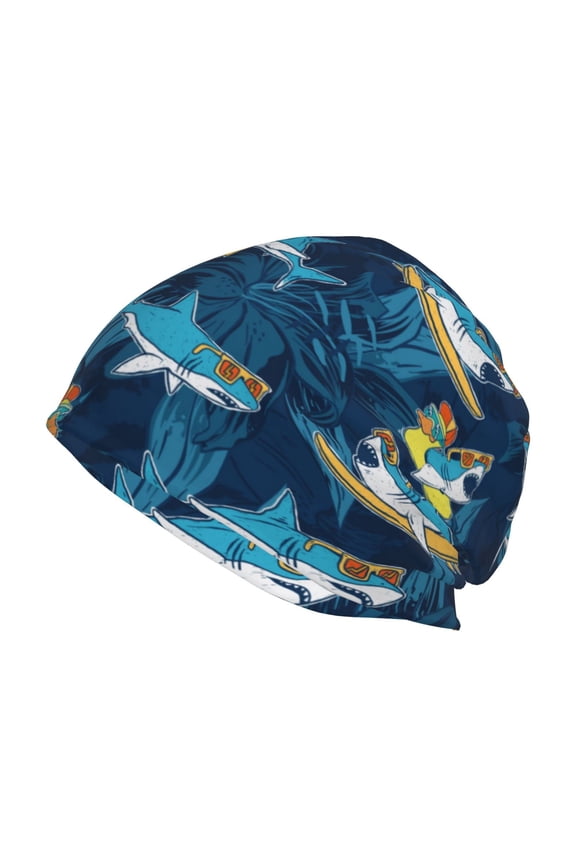 Cartoon Surfer Sharks Print Unisex Knit Beanie for Men Women Winter Hat,Beanies Skull Caps