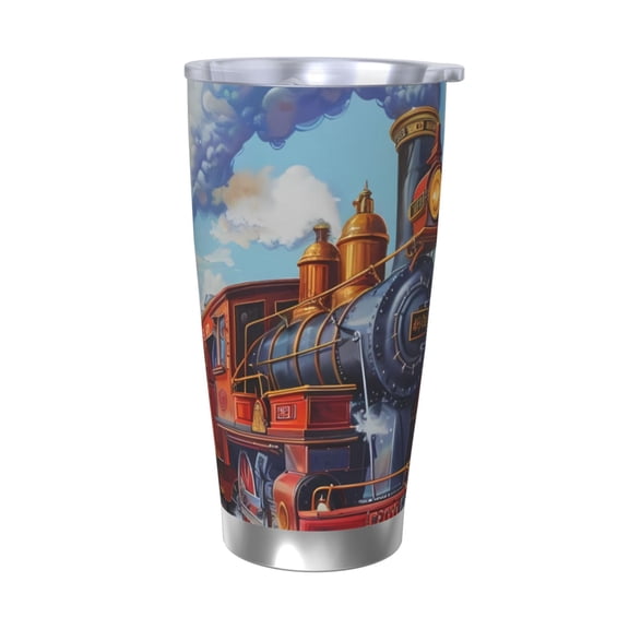 Logiee Cartoon Train Hot Air Balloon Print 20OZ Car Cup with Lid, Stainless Steel Vacuum Insulated Double Wall Travel Tumbler, Durable Insulated Coffee Mug,Thermal Cup with Straw-Without Straw