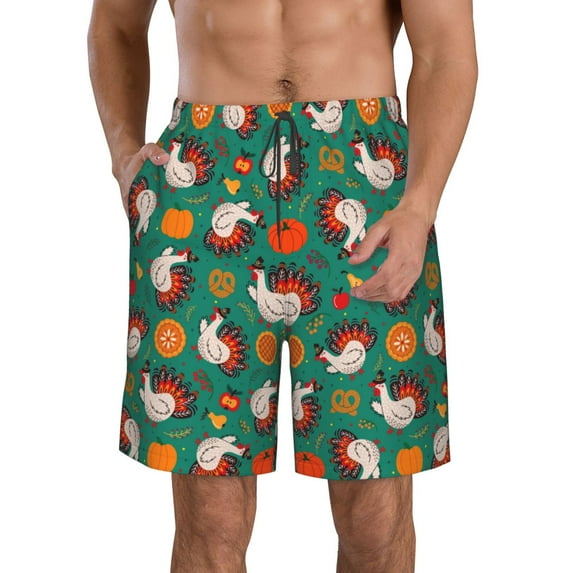 Logiee Cartoon Turkey Print Mens Swim Trunks Quick Dry Board Shorts,Breathable Hawaii Beach Shorts Swimwear Bathing Suits-XX-Large