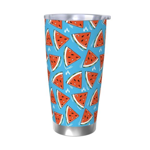 Logiee Cartoon Watermelon Print 20OZ Car Cup with Lid, Stainless Steel Vacuum Insulated Double Wall Travel Tumbler, Durable Insulated Coffee Mug,Thermal Cup with Straw-Without Straw