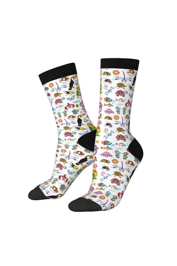Cartoon Wild Animals Print Adult Socks for Men & Women,Calf Socks, Ankle Socks,Boots Socks,Breathable Casual Sock,Unisex Crew Socks