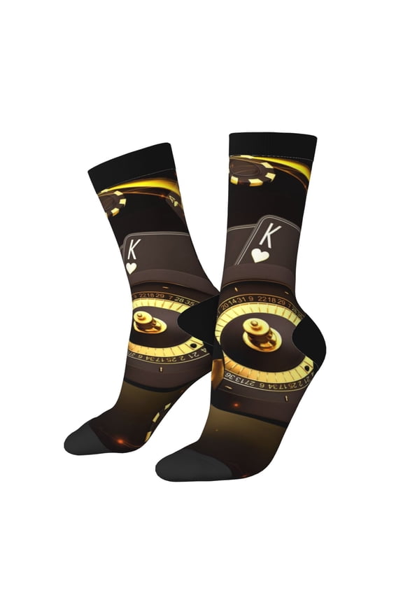 Casino Card Soccer Print Adult Socks for Men & Women,Calf Socks, Ankle Socks,Boots Socks,Breathable Casual Sock,Unisex Crew Socks