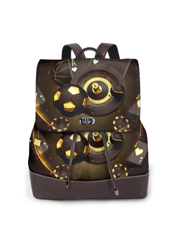 Logiee Casino Card Soccer Print Backpack Purse for Women,Fashion Leather Backpack Purse,Women's Leather Backpack for Work College Travel
