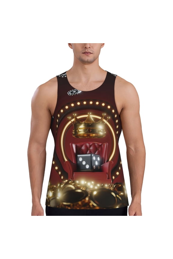 Casino King And Playing Cards Print Men's Workout Tank Top,Quick Dry Workout Tank Top,Gym Muscle Tee,Fitness Bodybuilding Sleeveless T Shirt-4X-Large