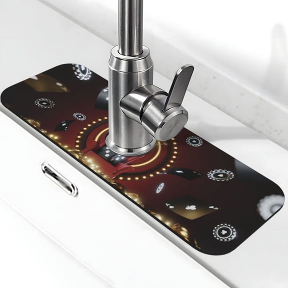 Logiee Casino King And Playing Cards Print Kitchen Sink Splash Guard Faucet Mat for Splash Guard Behind Faucet Drip Catcher for Kitchen,Bathroom,Sink Mat,Dish Drying Mat,Bathroom-15" X 5.5"