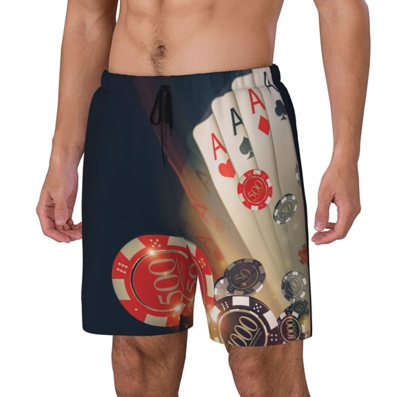 Logiee Casino Poker Chips Print Men's Swim Trunk,Quick Dry Board Shorts ,Men's Swim Trunks with Compression Liner, Bathing Suits with Pockets-3X-Large