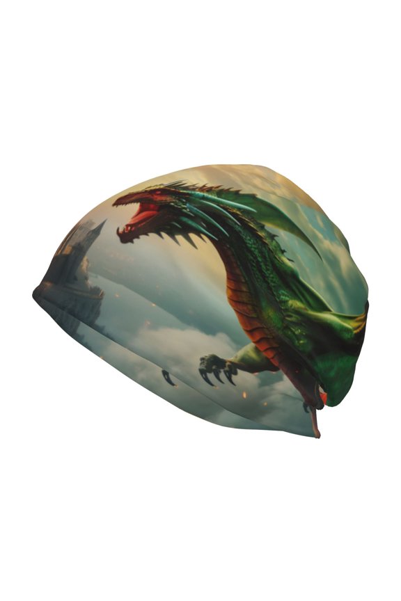 Castle Red Green Sky Dragon Print Unisex Knit Beanie for Men Women Winter Hat,Beanies Skull Caps