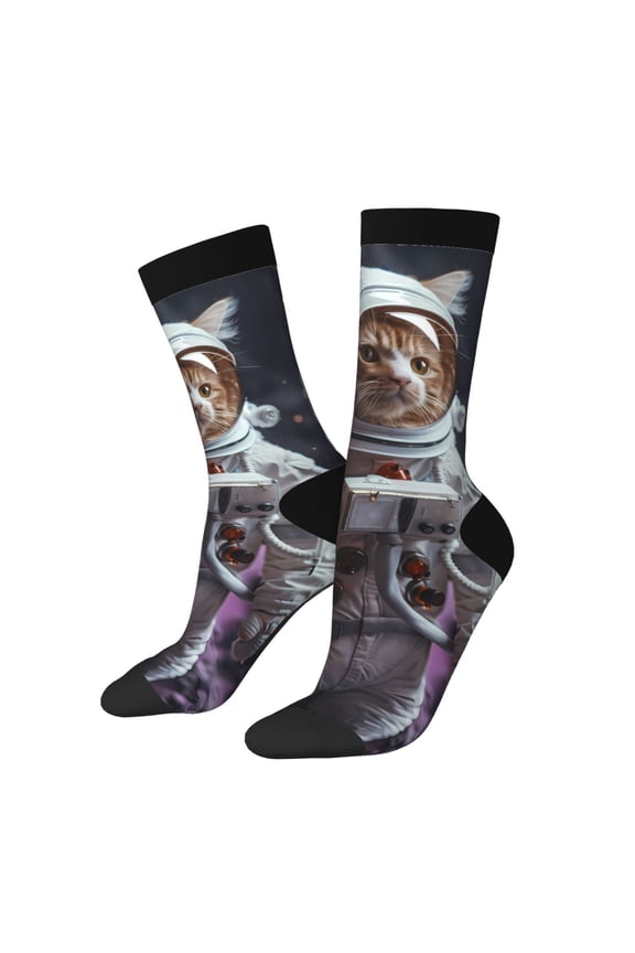 Cat Astronaut In Space Print Adult Socks for Men & Women,Calf Socks, Ankle Socks,Boots Socks,Breathable Casual Sock,Unisex Crew Socks