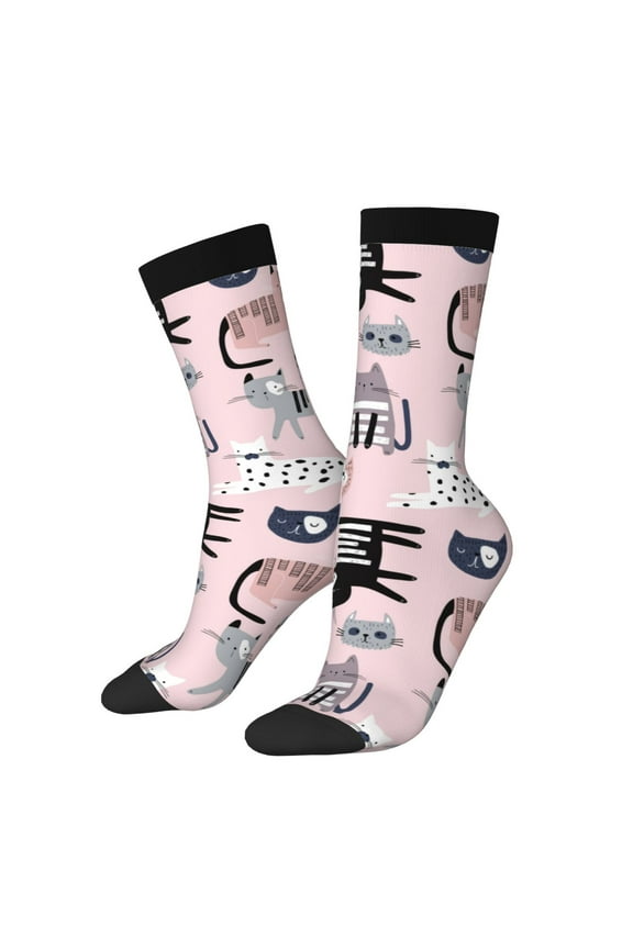 Cat Print Adult Socks for Men & Women,Calf Socks, Ankle Socks,Boots Socks,Breathable Casual Sock,Unisex Crew Socks