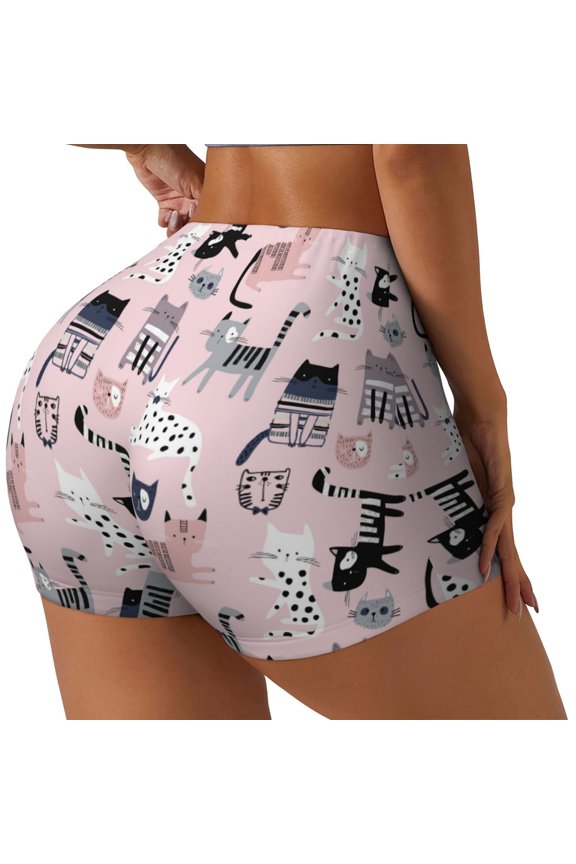 Cat Print Women's Biker Shorts,Workout Gym Shorts,Scrunch Shorts,Tummy Control Hidden Scrunch Running Yoga Shorts-X-Large