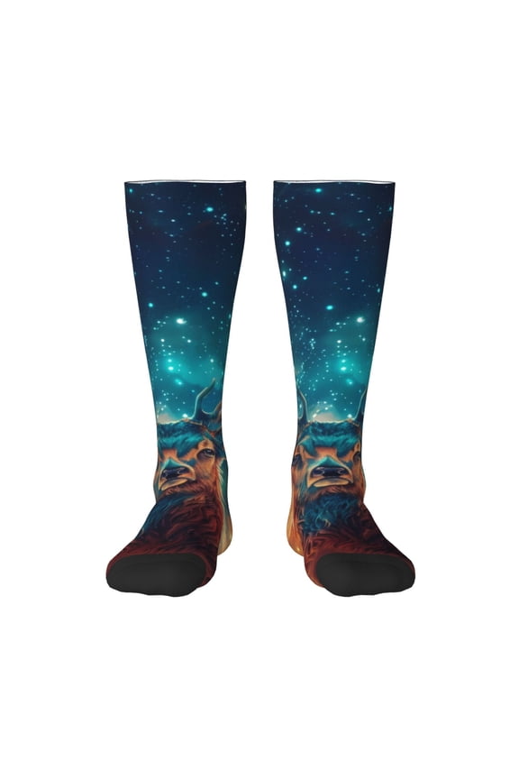 Celestial Stag Cosmic Glow Print Gift Stocking Stuffers,Adult Stockings,Novelty Socks,Funny Socks Birthday Running Walking Sleeping