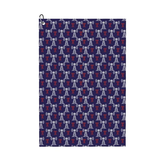 Logiee Cell Tower Print Golf Towels,16" x 24" Portable Golf Towel for Golf Bag with Carabiner Clip to Quickly Remove Sand,Mud and Sweat