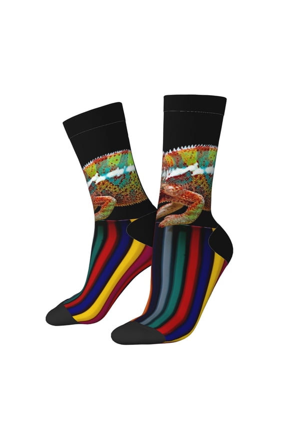 Chameleon Panther On Colored Pencils Print Adult Socks for Men & Women,Calf Socks, Ankle Socks,Boots Socks,Breathable Casual Sock,Unisex Crew Socks