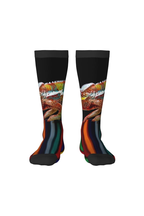 Chameleon Panther On Colored Pencils Print Gift Stocking Stuffers,Adult Stockings,Novelty Socks,Funny Socks Birthday Running Walking Sleeping