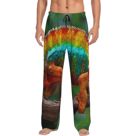Logiee Chameleon Print Pajama Pants for Men,Men’s Pajama Bottoms,Mens PJ Pants with Pockets & Button Fly-Small