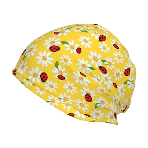Logiee Chamomile And Ladybug Print Unisex Knit Beanie for Men Women Winter Hat,Beanies Skull Caps