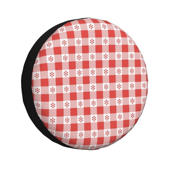 Logiee Checkered Christmas With Snowflakes Print Spare Tire Cover, Universal Wheel Protectors,Waterproof Dust-Proof UV Sun Wheel Tire Cover,Fit for SUV, RV, Travel Trailer, Truck-14 inch