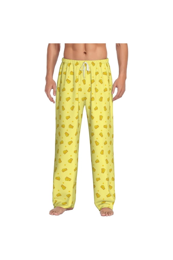 Cheese 1 Print Pajama Pants for Men,Men’s Pajama Bottoms,Mens PJ Pants with Pockets & Button Fly-Large