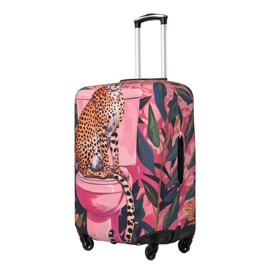 Logiee Cheetah On Toilet Humor Art Print Travel Luggage Cover,Suitcase Protector, Washable Elastic Suitcase Baggage Cover,Closure for Wheeled Suitcase Fit 18-32 Inch Luggage-Large