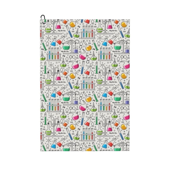 Logiee Chemical Flasks And Test Tubes Print Golf Towels,16" x 24" Portable Golf Towel for Golf Bag with Carabiner Clip to Quickly Remove Sand,Mud and Sweat