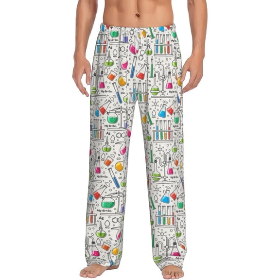 Logiee Chemical Flasks And Test Tubes Print Pajama Pants for Men,Men’s Pajama Bottoms,Mens PJ Pants with Pockets & Button Fly-3X-Large