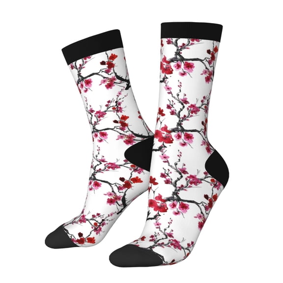 Logiee Cherry Blossoms Print Adult Socks for Men & Women,Calf Socks, Ankle Socks,Boots Socks,Breathable Casual Sock,Unisex Crew Socks