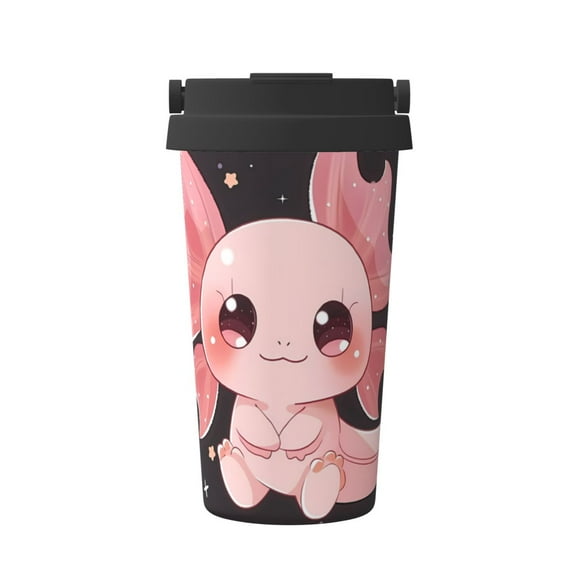 Logiee Chibi Axolotl Sakura Fantasy Print Stainless Steel Coffee Tumbler, Travel Coffee Mug, Insulated Coffee Mug with Lid, Spill Proof Coffee Cup, Portable Thermal Mug
