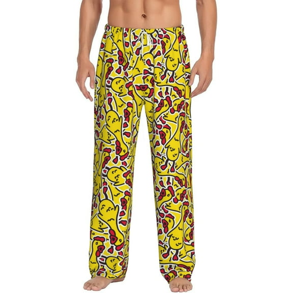 Logiee Chicken Cartoon Print Pajama Pants for Men,Men’s Pajama Bottoms,Mens PJ Pants with Pockets & Button Fly-Small