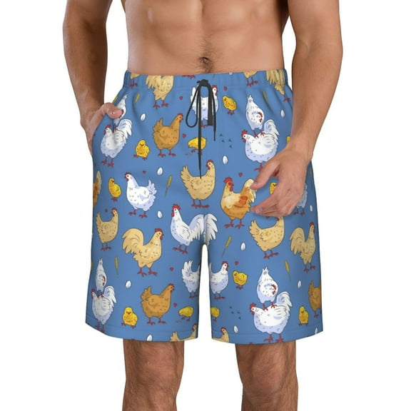 Logiee Chicken Family Print Mens Swim Trunks Quick Dry Board Shorts,Breathable Hawaii Beach Shorts Swimwear Bathing Suits-Large