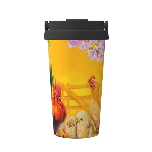 Logiee The Chicken Family Print Stainless Steel Coffee Tumbler, Travel Coffee Mug, Insulated Coffee Mug with Lid, Spill Proof Coffee Cup, Portable Thermal Mug