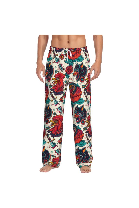 Chicken Print Pajama Pants for Men,Men’s Pajama Bottoms,Mens PJ Pants with Pockets & Button Fly-3X-Large