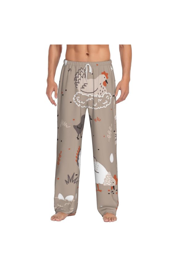 Chicken Print Pajama Pants for Men,Men’s Pajama Bottoms,Mens PJ Pants with Pockets & Button Fly-Large