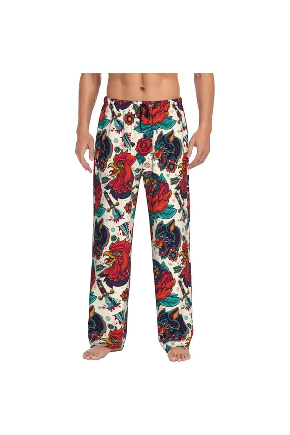 Chicken Print Pajama Pants for Men,Men’s Pajama Bottoms,Mens PJ Pants with Pockets & Button Fly-Medium