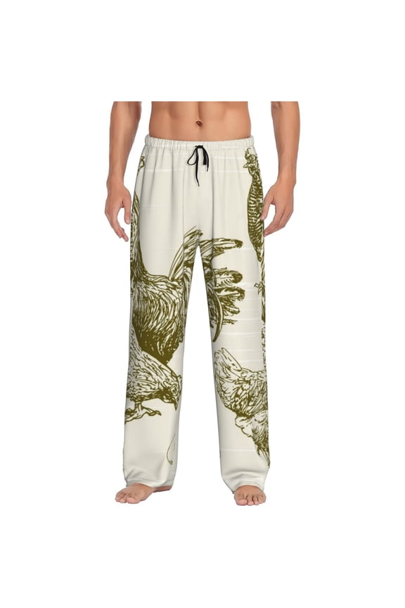 Chickens Print Pajama Pants for Men,Men’s Pajama Bottoms,Mens PJ Pants with Pockets & Button Fly-Small