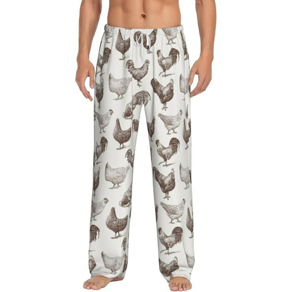 Logiee Chickens Print Pajama Pants for Men,Men’s Pajama Bottoms,Mens PJ Pants with Pockets & Button Fly-X-Large