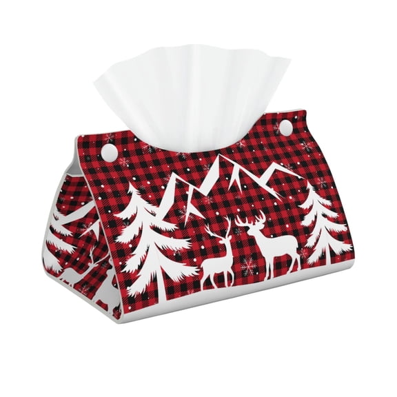 Logiee Christmas Buffalo Plaid Print Tissue Box Cover,Stylish Tissue Box Holder Decorative Tissue Cover for Bathroom Toilet Bedroom Living Room Table Desk Office