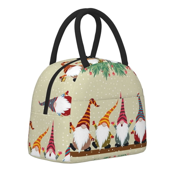 Logiee Christmas Card With Gnomes Print Lunch Bag for Women & Men,Adult Insulated Lunch Box,Food Lunch Containers,Reusable High Capacity Lunch Tote Bags for Work, Travel, Outdoor