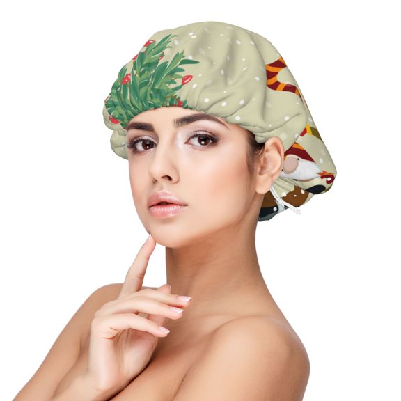 Logiee Christmas Card With Gnomes Print Silk Bonnet Satin Bonnet for Sleeping Women and Men,Double Layer Hair Bonnet for Curly Braids Hair