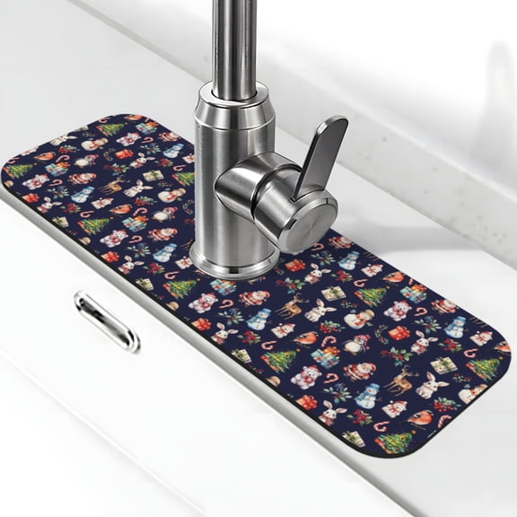 Logiee Christmas Critters Delight Print Kitchen Sink Splash Guard Faucet Mat for Splash Guard Behind Faucet Drip Catcher for Kitchen,Bathroom,Sink Mat,Dish Drying Mat,Bathroom-15" X 5.5"