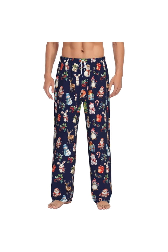 Christmas Critters Delight Print Pajama Pants for Men,Men’s Pajama Bottoms,Mens PJ Pants with Pockets & Button Fly-Medium