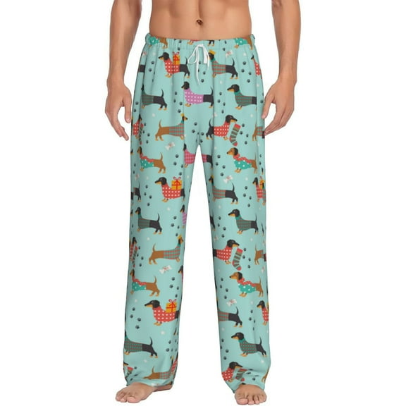 Logiee Christmas Dachshund Print Pajama Pants for Men,Men’s Pajama Bottoms,Mens PJ Pants with Pockets & Button Fly-3X-Large