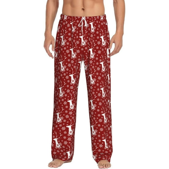Logiee Christmas Deer Head Print Pajama Pants for Men,Men’s Pajama Bottoms,Mens PJ Pants with Pockets & Button Fly-XX-Large
