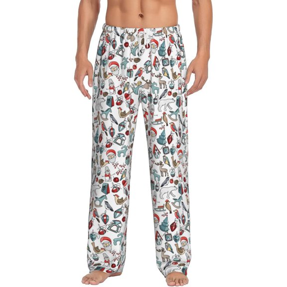 Logiee Christmas Elements Print Pajama Pants for Men,Men’s Pajama Bottoms,Mens PJ Pants with Pockets & Button Fly-Small