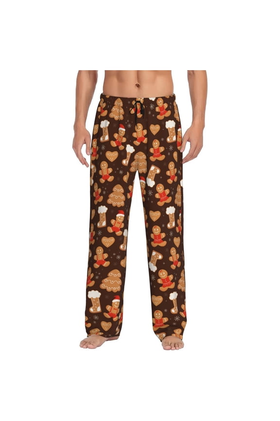 Christmas Gingerbread Cookies Print Pajama Pants for Men,Men’s Pajama Bottoms,Mens PJ Pants with Pockets & Button Fly-3X-Large