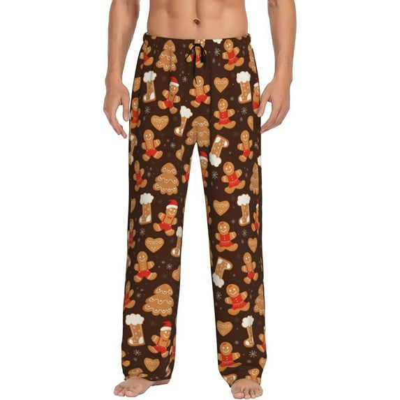 Logiee Christmas Gingerbread Cookies Print Pajama Pants for Men,Men’s Pajama Bottoms,Mens PJ Pants with Pockets & Button Fly-Small