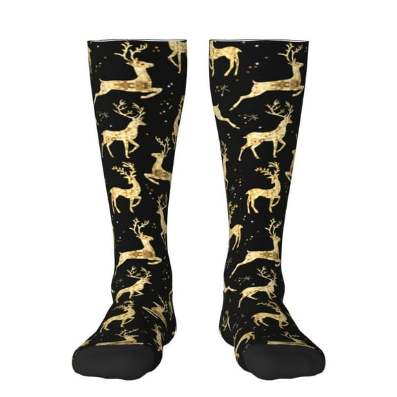 Logiee Christmas Gold Deers Print Gift Stocking Stuffers,Adult Stockings,Novelty Socks,Funny Socks Birthday Running Walking Sleeping