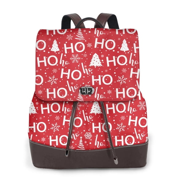 Logiee Christmas Hohoho Print Backpack Purse for Women,Fashion Leather Backpack Purse,Women's Leather Backpack for Work College Travel
