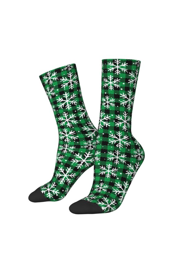 Christmas Pattern At Buffalo Plaid Print Adult Socks for Men & Women,Calf Socks, Ankle Socks,Boots Socks,Breathable Casual Sock,Unisex Crew Socks